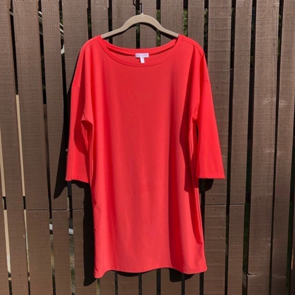 LEITH Crepe Boatneck Shift Dress
